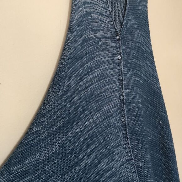 LuLaRoe Mimi Women’s Blue Button Knit Fringe Cardigan Sweater Shawl Poncho - Picture 3 of 5